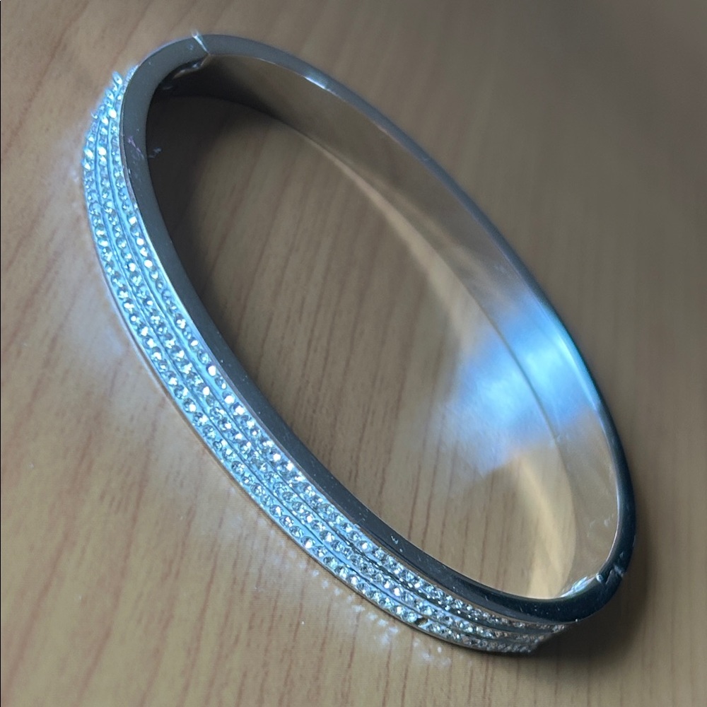 Silver Rhinestone Bangle Bracelet